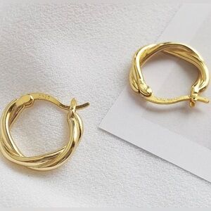 18k Gold Plated 925 Sterling Silver Twisted Circle Wave Hoop Earrings